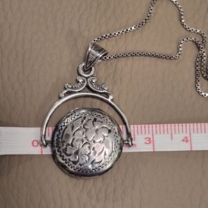 Vintage Birks Intricate Silver Floral Sterling Silver Spinning Locket Necklace